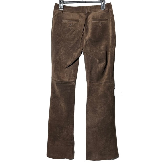 MODA INTERNATIONAL Christie Fit Brown Genuine Leather Suede Flare Pants Size 6 - Picture 2 of 8